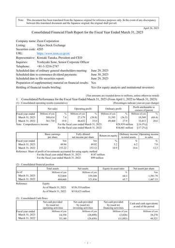 Miniature Zeon Corporation Bilan financier fy2022