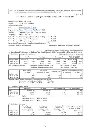Miniature Zeon Corporation Bilan financier fy2023