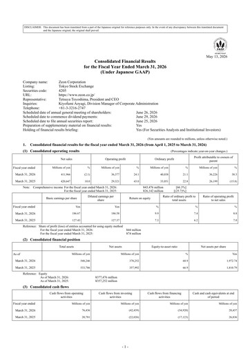 Vorschaubild Zeon Corporation Finanzmitteilung fy2026