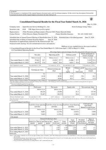Thumbnail Japan Elevator Service Holdings Financial Statement 2026