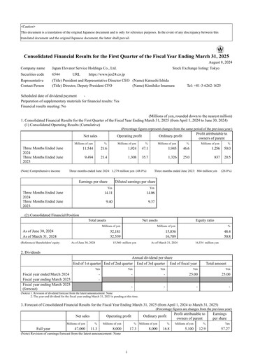 Thumbnail Japan Elevator Service Holdings Quarterly Report 2025-q1