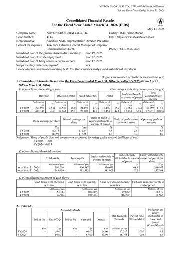 Vorschaubild Nippon Shokubai Finanzmitteilung fy2025