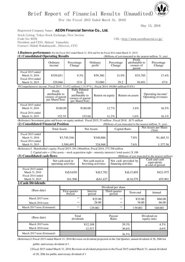 Thumbnail AEON Financial Service Financial Report fy2015