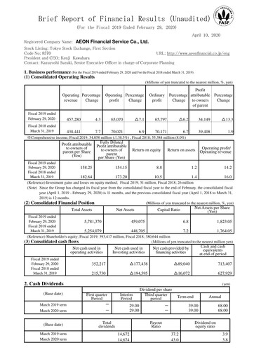 Thumbnail AEON Financial Service Financial Report fy2019