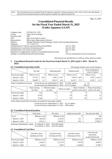 Thumbnail Fuji Oil Holdings Financial Statement 2024
