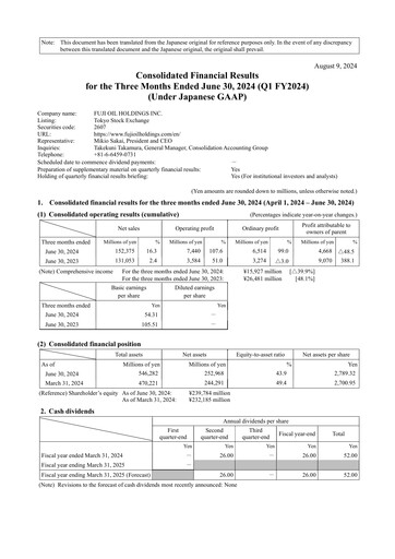 Miniature Fuji Oil Holdings Rapport trimestriel 2024-q1