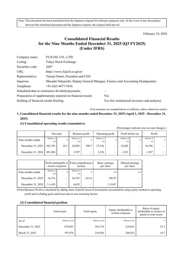 Miniature Fuji Oil Holdings Rapport trimestriel 2025-q3