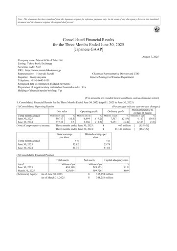 Thumbnail Maruichi Steel Tube Quarterly Report 2025-q1