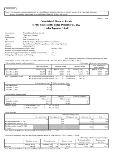 Thumbnail Nankai Electric Railway Quarterly Report 2023-q3