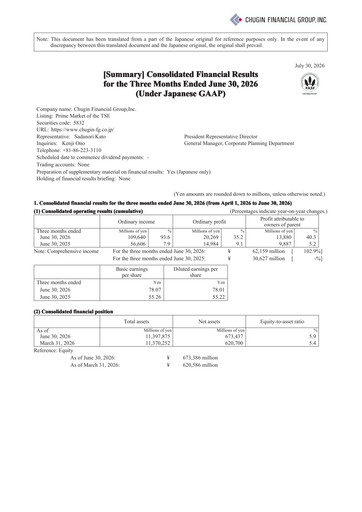 Miniature Chugin Financial Group Rapport trimestriel 2026-q1