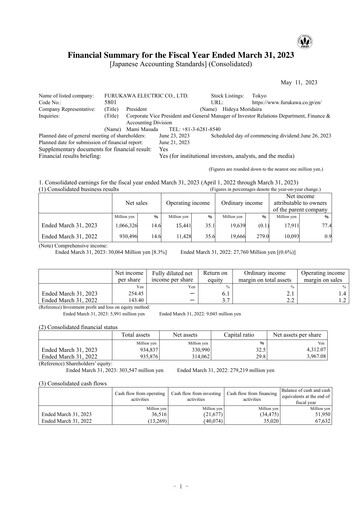 Thumbnail Furukawa Electric Financial Statement fy2023