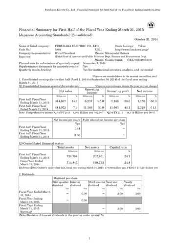 Thumbnail Furukawa Electric Half-year Report 2015-h1