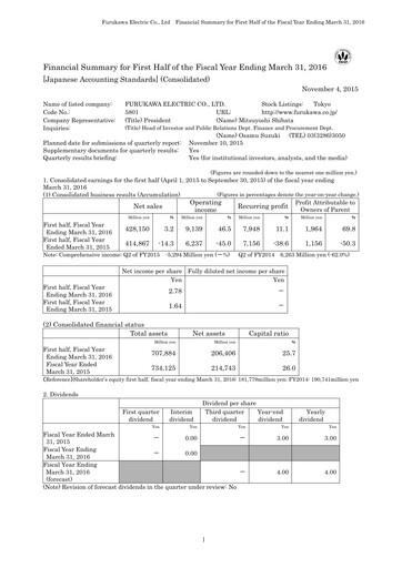 Thumbnail Furukawa Electric Half-year Report 2016-h1