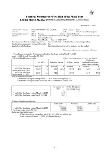 Thumbnail Furukawa Electric Half-year Report 2022-h1