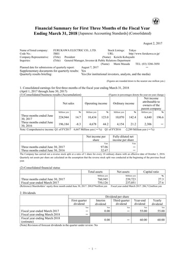 Thumbnail Furukawa Electric Quarterly Report 2018-q1