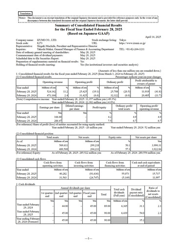 Thumbnail Izumi Co., Ltd. Financial Statement fy2024