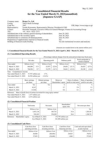 Thumbnail Rengo Co., Ltd. Financial Statement fy2023