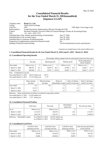 Thumbnail Rengo Co., Ltd. Financial Statement fy2024