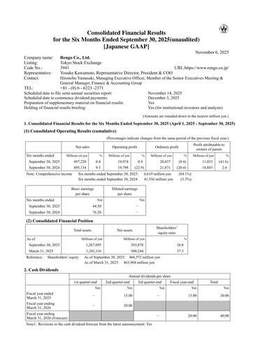 Thumbnail Rengo Co., Ltd. Half-year Report 2026-h1