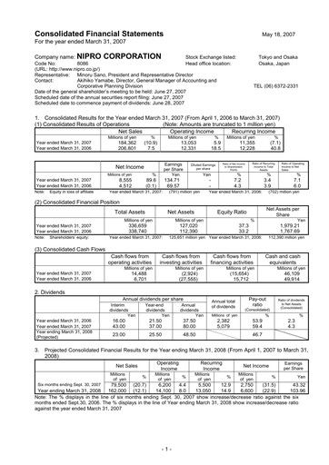 Thumbnail Nipro Corporation Financial Statement fy2006