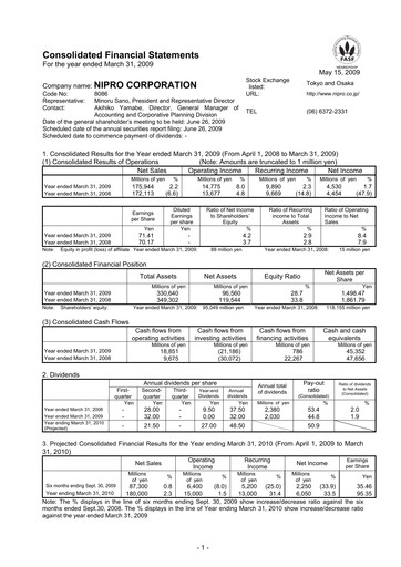 Thumbnail Nipro Corporation Financial Statement fy2008
