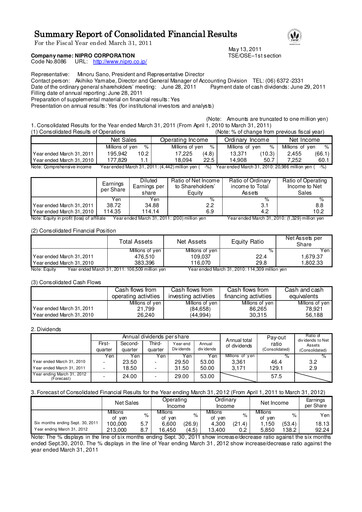 Thumbnail Nipro Corporation Financial Statement fy2010