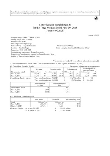 Miniature Nipro Corporation Rapport trimestriel 2025-q1