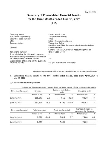 Thumbnail Konica Minolta Quarterly Report 2026-q1