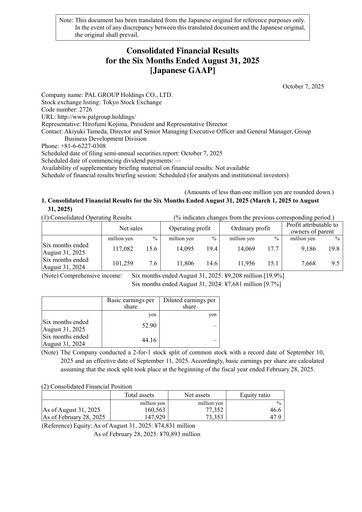 Vorschaubild PAL GROUP Holdings Halbjahresbericht 2025-h1