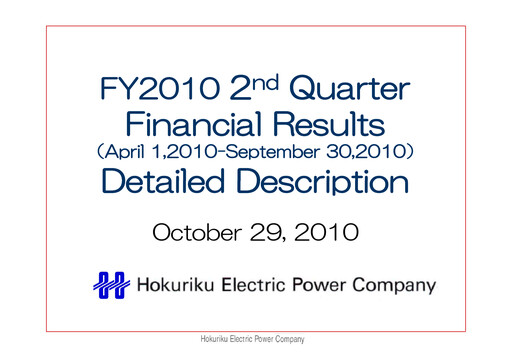 Thumbnail Hokuriku Electric Power Company Quarterly Report 2010-q2