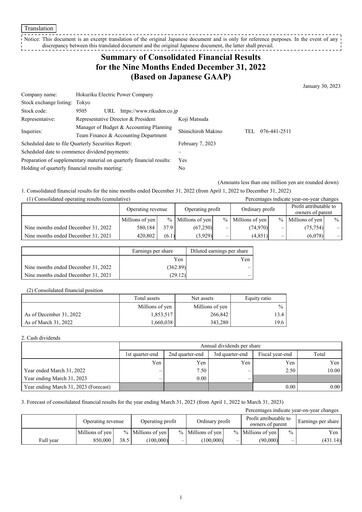 Thumbnail Hokuriku Electric Power Company Quarterly Report 2022-q3
