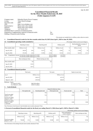 Thumbnail Hokuriku Electric Power Company Quarterly Report 2025-q1