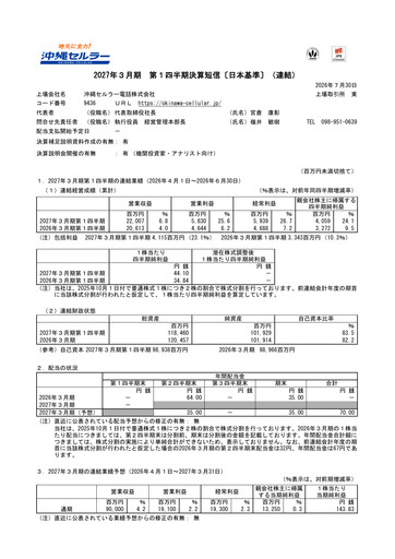 Thumbnail Okinawa Cellular Telephone Company Quarterly Report 2027-q1