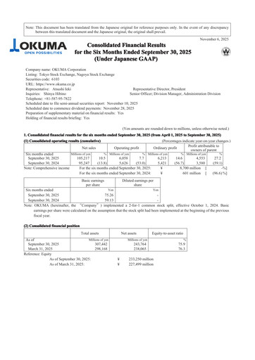 Thumbnail Okuma Corporation Half-year Report 2025-h1