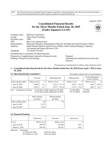 Thumbnail Okamura Corporation Quarterly Report 2026-q1
