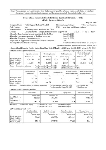 Thumbnail Nishi-Nippon Railroad Financial Statement fy2026