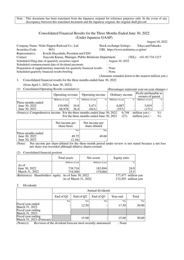 Vorschaubild Nishi-Nippon Railroad Quartalsbericht 2022-q1