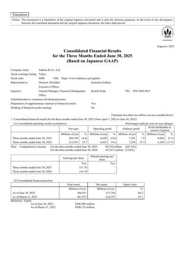 Vorschaubild Inabata & Co.,Ltd. Quartalsbericht 2026-q1