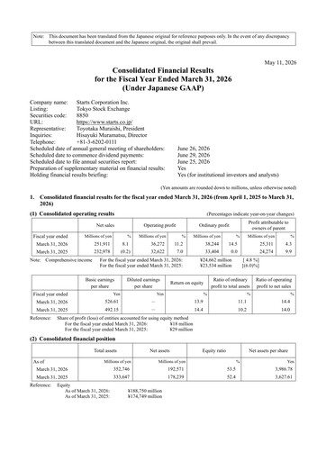 Thumbnail Starts Corporation Financial Report fy2026