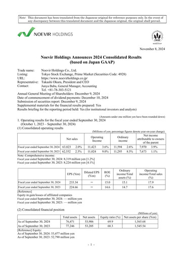 Vorschaubild Noevir Holdings Finanzbericht 2024