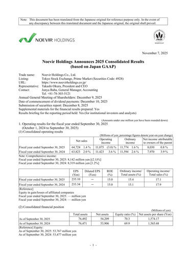 Vorschaubild Noevir Holdings Finanzbericht 2025