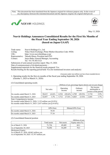 Vorschaubild Noevir Holdings Halbjahresbericht 2026-h1