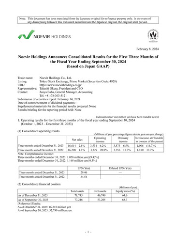 Vorschaubild Noevir Holdings Quartalsbericht 2024-q1