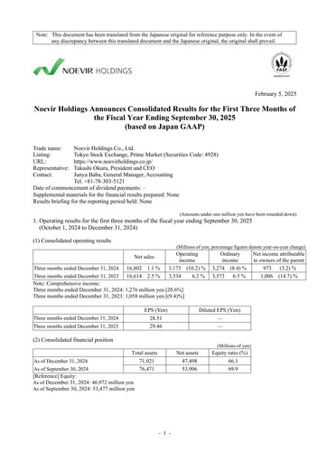 Vorschaubild Noevir Holdings Quartalsbericht 2025-q1