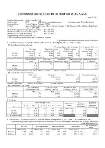 Vorschaubild ARIAKE JAPAN Finanzbericht fy2012