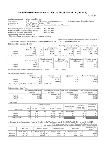 Vorschaubild ARIAKE JAPAN Finanzbericht fy2014