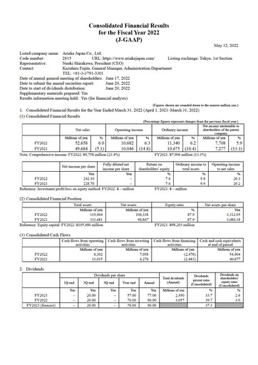 Vorschaubild ARIAKE JAPAN Finanzbericht fy2022