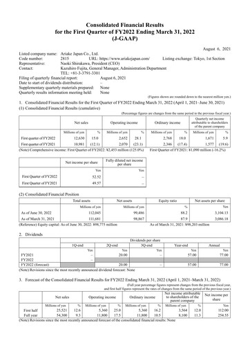 Thumbnail ARIAKE JAPAN Quarterly Report fy2022-q1