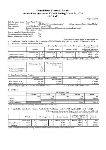 Thumbnail ARIAKE JAPAN Quarterly Report fy2025-q1