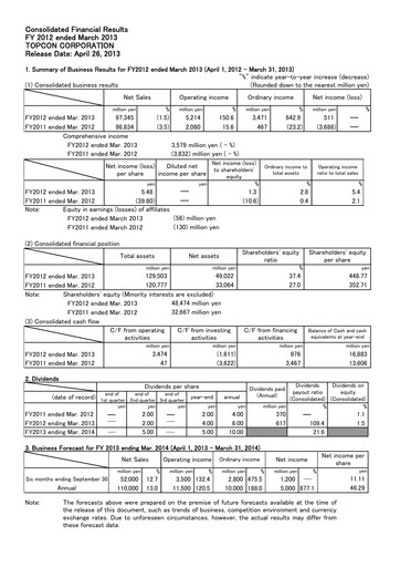 Thumbnail Topcon Corporation Financial Statement fy2012